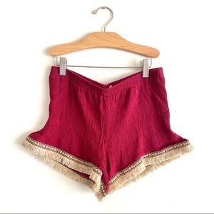 Banana Lemon Bohemian Fringe Tribal Shorts L
